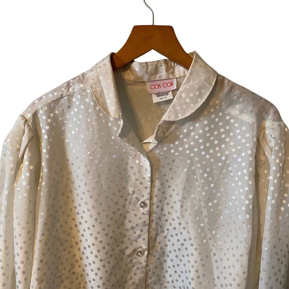 COS COB Womens Cream Polka Dot Button Up Blouse Size 18 Puff Sleeve - Picture 2 of 9